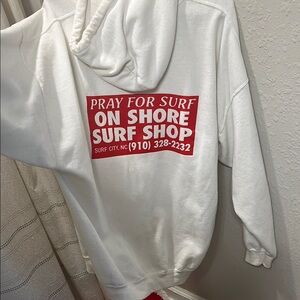 White Hoodie with Red Surf Graphic